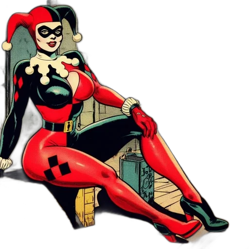 comic book art, concept art, cartoon, red, harley, quinn, her, iconic transparent PNG cut-out