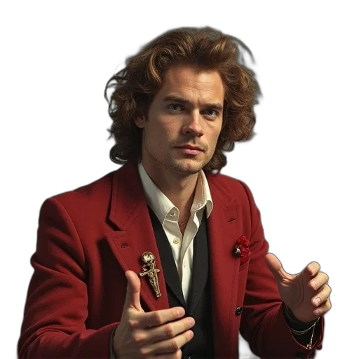 jacket, staff, hair, weapon transparent PNG cut-out