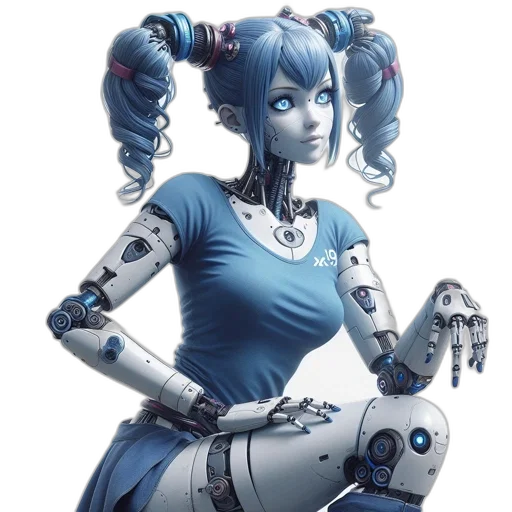robot, concept art, cyberpunk, 3d render, comic book art, blue, robotic, character transparent PNG cut-out