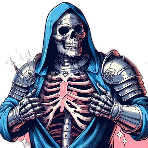 jacket, jewelry, comic book art, concept art, pixel art, fantasy art, blue, skeletal transparent PNG cut-out