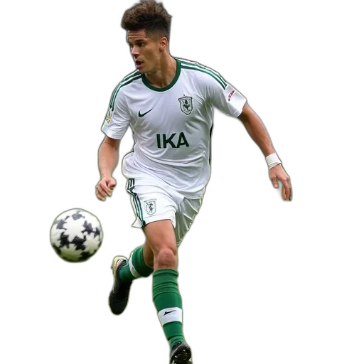 soccer, player, white, jersey, green, trim, motion, grassy transparent PNG cut-out