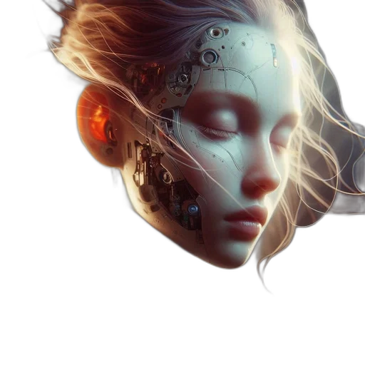 mask, face, robot, crown, concept art, fantasy art, cyberpunk, photorealistic transparent PNG cut-out