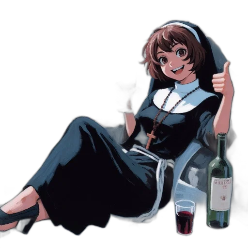 dress, anime, pixel art, vaporwave, concept art, monochrome, nun, black-and-white transparent PNG cut-out