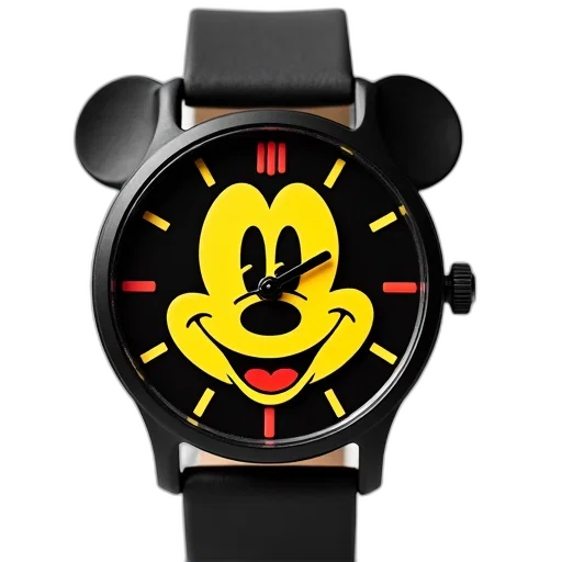jewelry, 3d render, cartoon, black, wristwatch, mickey, mouse, face transparent PNG cut-out