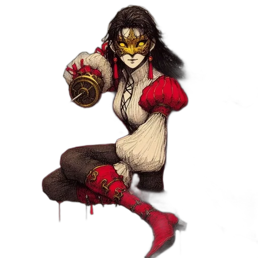 concept art, comic book art, fantasy art, pixel art, red, female, character, long transparent PNG cut-out