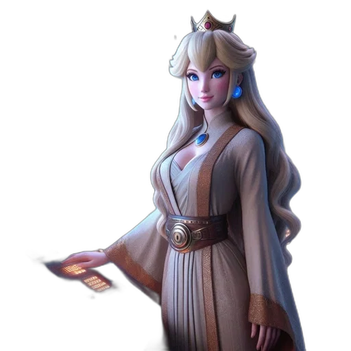 crown, staff, dress, dragon, fantasy art, concept art, 3d render, pixel art transparent PNG cut-out