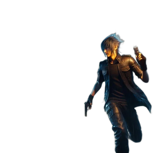jacket, weapon, staff, mask, concept art, cyberpunk, 3d render, pixel art transparent PNG cut-out