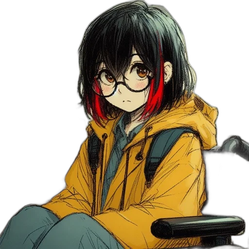 jacket, staff, face, hair, anime, cartoon, concept art, photorealistic transparent PNG cut-out