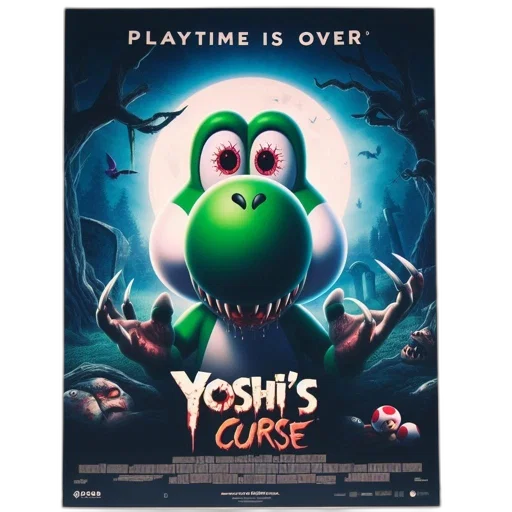 concept art, poster, fictional, nintendo, movie, titled, yoshi, curse transparent PNG cut-out