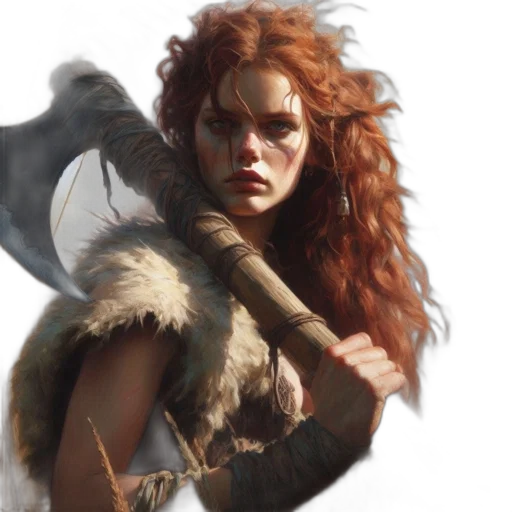 fantasy art, concept art, comic book art, photorealistic, earth tones, golden, fierce, female transparent PNG cut-out