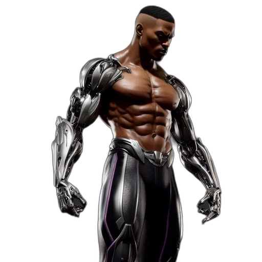 robot, concept art, 3d render, comic book art, photorealistic, muscular, man, stands transparent PNG cut-out