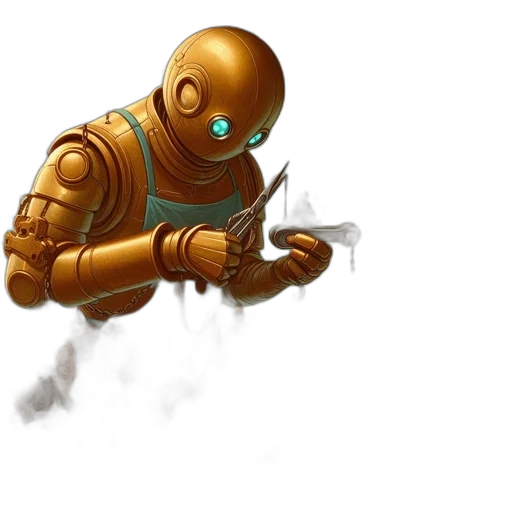 robot, staff, weapon, concept art, 3d render, fantasy art, pixel art, outer space transparent PNG cut-out