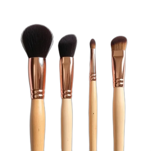 photorealistic, 3d render, golden, earth tones, set, makeup, brushes, wooden transparent PNG cut-out