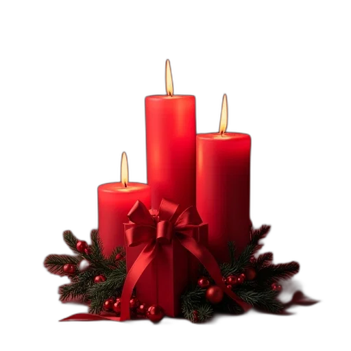 3d render, photorealistic, christmas, package, red, candles, bow transparent PNG cut-out