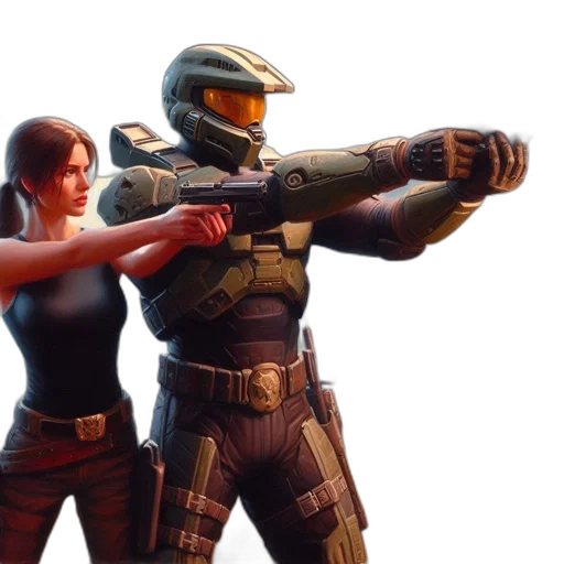 weapon, concept art, 3d render, pixel art, outer space, post-apocalyptic, setting, woman transparent PNG cut-out