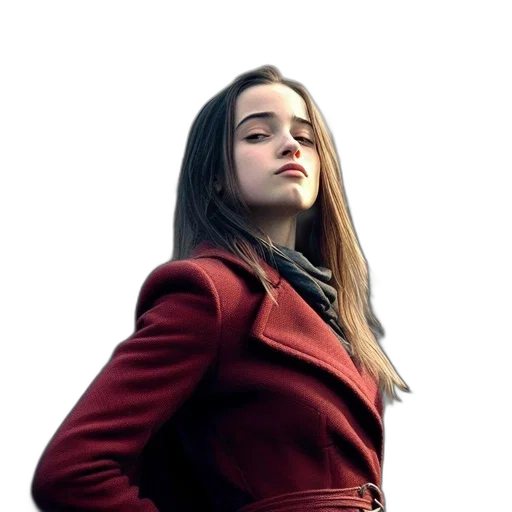 jacket, face, dress, hair, photorealistic, concept art, 3d render, red transparent PNG cut-out