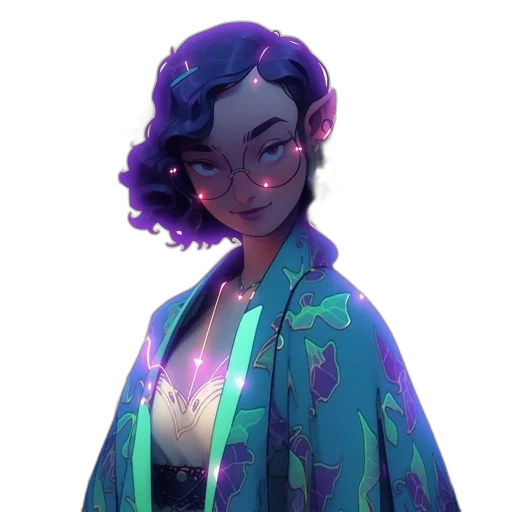 jacket, dress, staff, face, concept art, vaporwave, fantasy art, cyberpunk transparent PNG cut-out