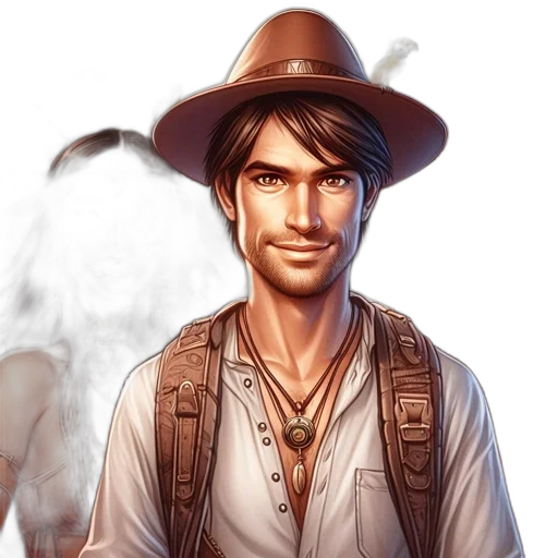 hat, face, concept art, fantasy art, photorealistic, comic book art, three, characters transparent PNG cut-out