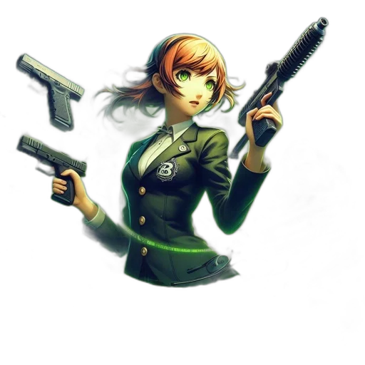 weapon, staff, jacket, concept art, pixel art, comic book art, anime, green transparent PNG cut-out