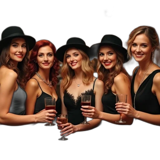 hat, staff, photorealistic, group, people, dressed, 1920s, attire transparent PNG cut-out