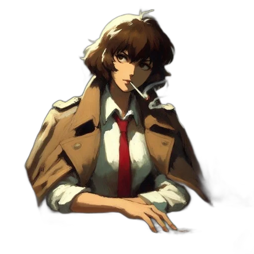 jacket, face, staff, weapon, concept art, pixel art, anime, watercolor transparent PNG cut-out