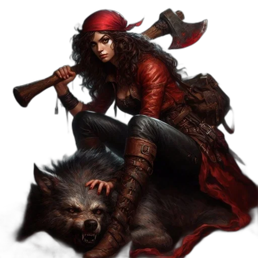 weapon, fantasy art, concept art, comic book art, pixel art, red, fierce-looking, woman transparent PNG cut-out