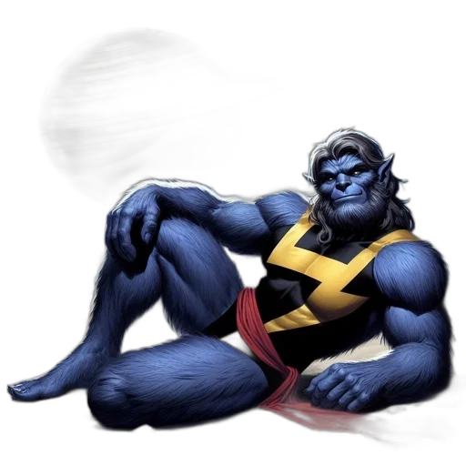 comic book art, concept art, fantasy art, photorealistic, blue, blue-skinned, bearded, creature transparent PNG cut-out
