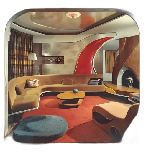 furniture, 3d render, concept art, photorealistic, outer space, red, living, room transparent PNG cut-out