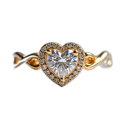 jewelry, crown, gold, ring, heart-shaped, diamond, center, surrounded transparent PNG cut-out