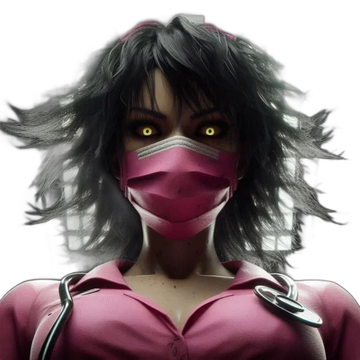 mask, face, concept art, anime, cyberpunk, comic book art, woman, striking transparent PNG cut-out