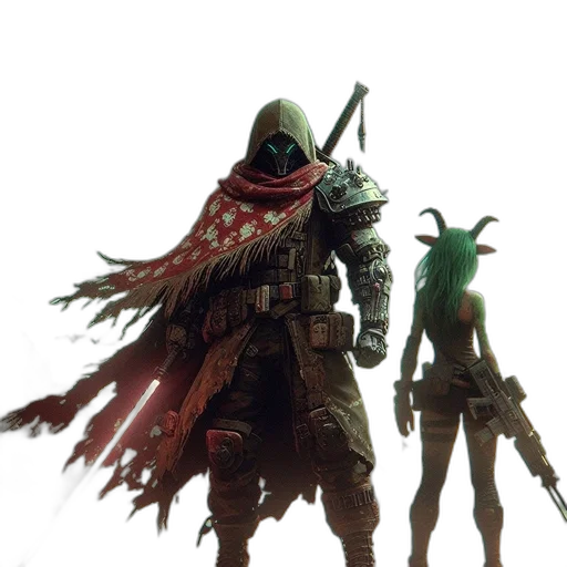 weapon, sword, staff, mask, concept art, fantasy art, cyberpunk, comic book art transparent PNG cut-out