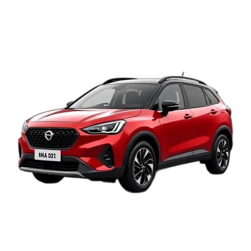 car, red, compact, suv, black, roof, wheels, front transparent PNG cut-out