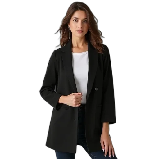 jacket, dark, monochrome, womens, ladies, long, sleeve, open transparent PNG cut-out