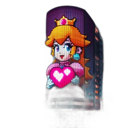 dress, crown, jewelry, staff, pixel art, vaporwave, concept art, 3d render transparent PNG cut-out