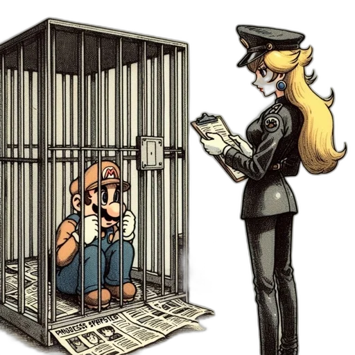 weapon, animal, dress, concept art, comic book art, cartoon, mario, imprisoned transparent PNG cut-out