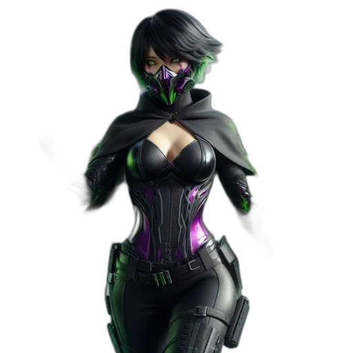 mask, robot, dress, jacket, cyberpunk, concept art, 3d render, fantasy art transparent PNG cut-out