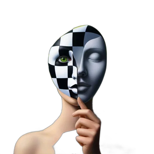 mask, face, robot, hat, 3d render, photorealistic, concept art, vaporwave transparent PNG cut-out