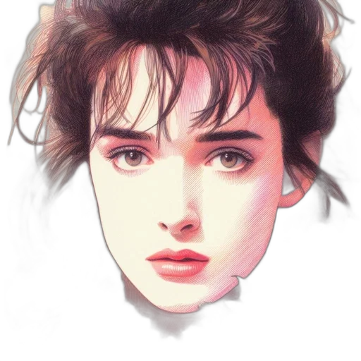 face, jacket, hair, photorealistic, oil painting, watercolor, vaporwave, neon lights transparent PNG cut-out