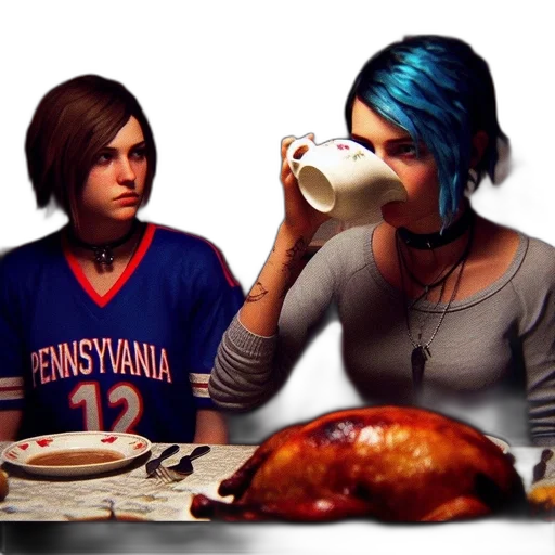 food, photorealistic, concept art, 3d render, pixel art, two, people, sit transparent PNG cut-out