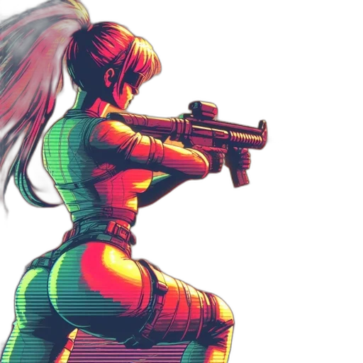 weapon, robot, cyberpunk, concept art, pixel art, comic book art, red, green transparent PNG cut-out