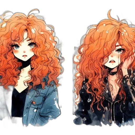 hair, jacket, watercolor, cartoon, concept art, anime, monochrome, colorful transparent PNG cut-out