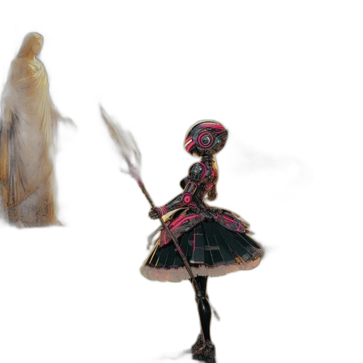 creature, dress, weapon, staff, concept art, fantasy art, 3d render, anime transparent PNG cut-out