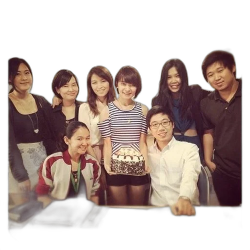 staff, group, people, pose, photo, cake, middle transparent PNG cut-out