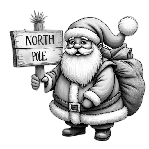 black, white, drawing, santa, clause, north, pole, sign transparent PNG cut-out