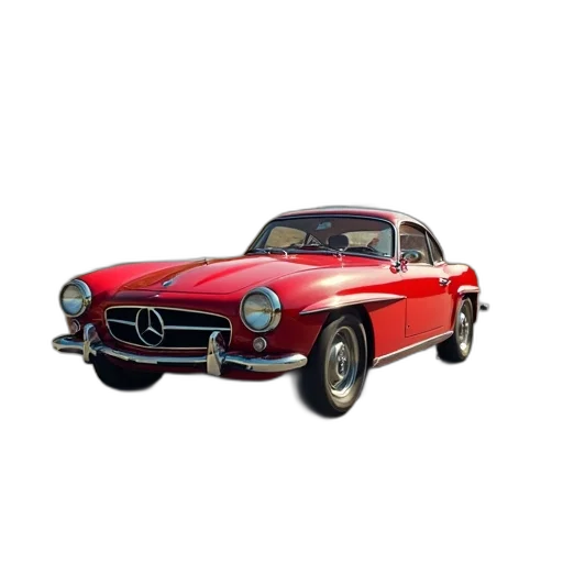 car, 3d render, photorealistic, concept art, red, vintage, driving, through transparent PNG cut-out
