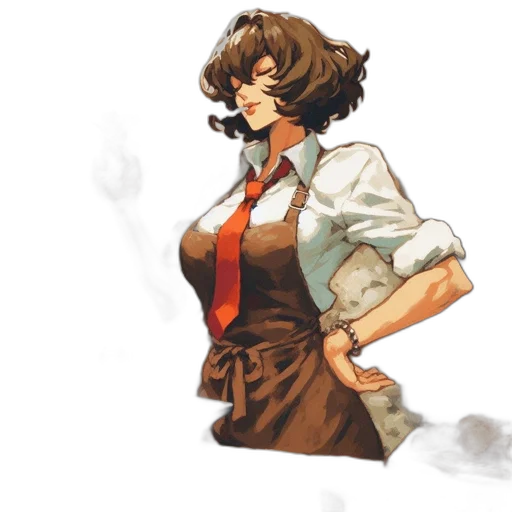 jacket, staff, dress, weapon, concept art, pixel art, comic book art, anime transparent PNG cut-out
