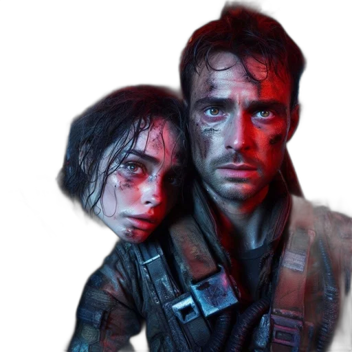 jacket, concept art, cyberpunk, photorealistic, comic book art, neon lights, two, individuals transparent PNG cut-out