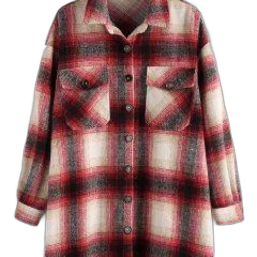 jacket, dress, red, beige, plaid, shirt, button, closures transparent PNG cut-out