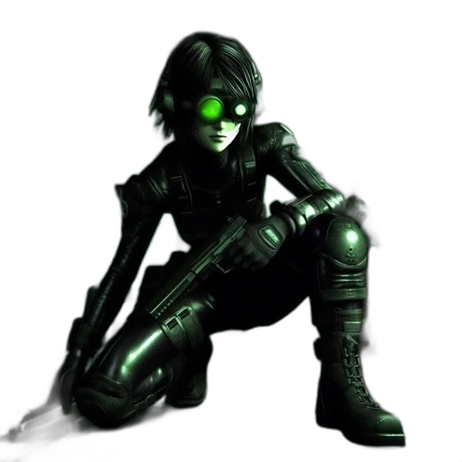 robot, mask, weapon, concept art, 3d render, comic book art, cyberpunk, green transparent PNG cut-out