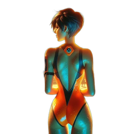 robot, dress, jewelry, concept art, cyberpunk, comic book art, 3d render, neon lights transparent PNG cut-out